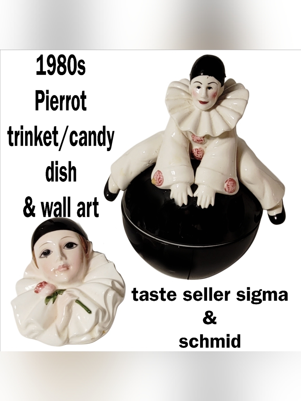 Taste Sellers Sigma Pierrot Ceramic Candy Dish & Schmid Wall Art 1980s